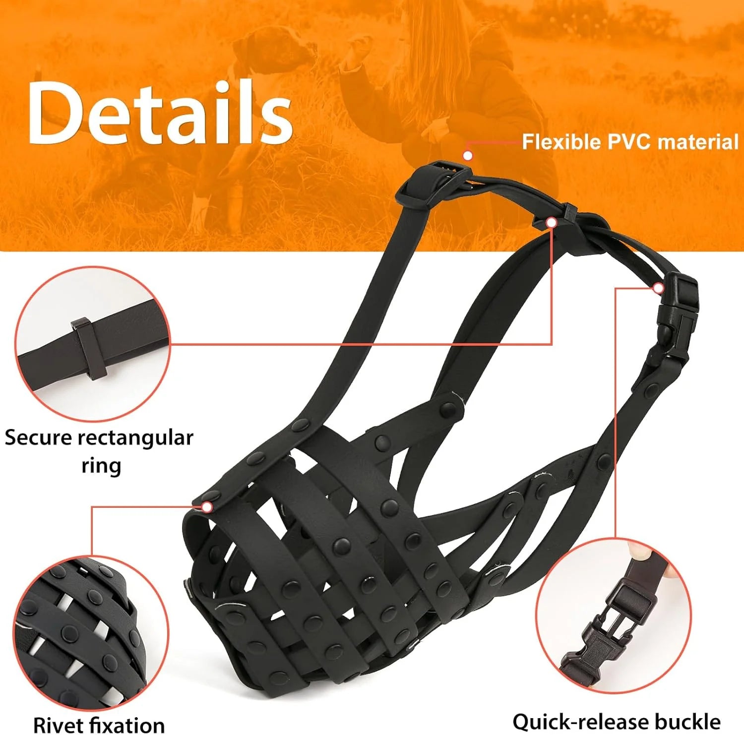 Pitbull Muzzle for Large Medium Sized Dogs to Prevent Biting Scavenging, Basket Muzzle for Rottweiler Staffordshire Terrier in Grooming Training, Allow to Pant Drink, Lightweight and Sturdy