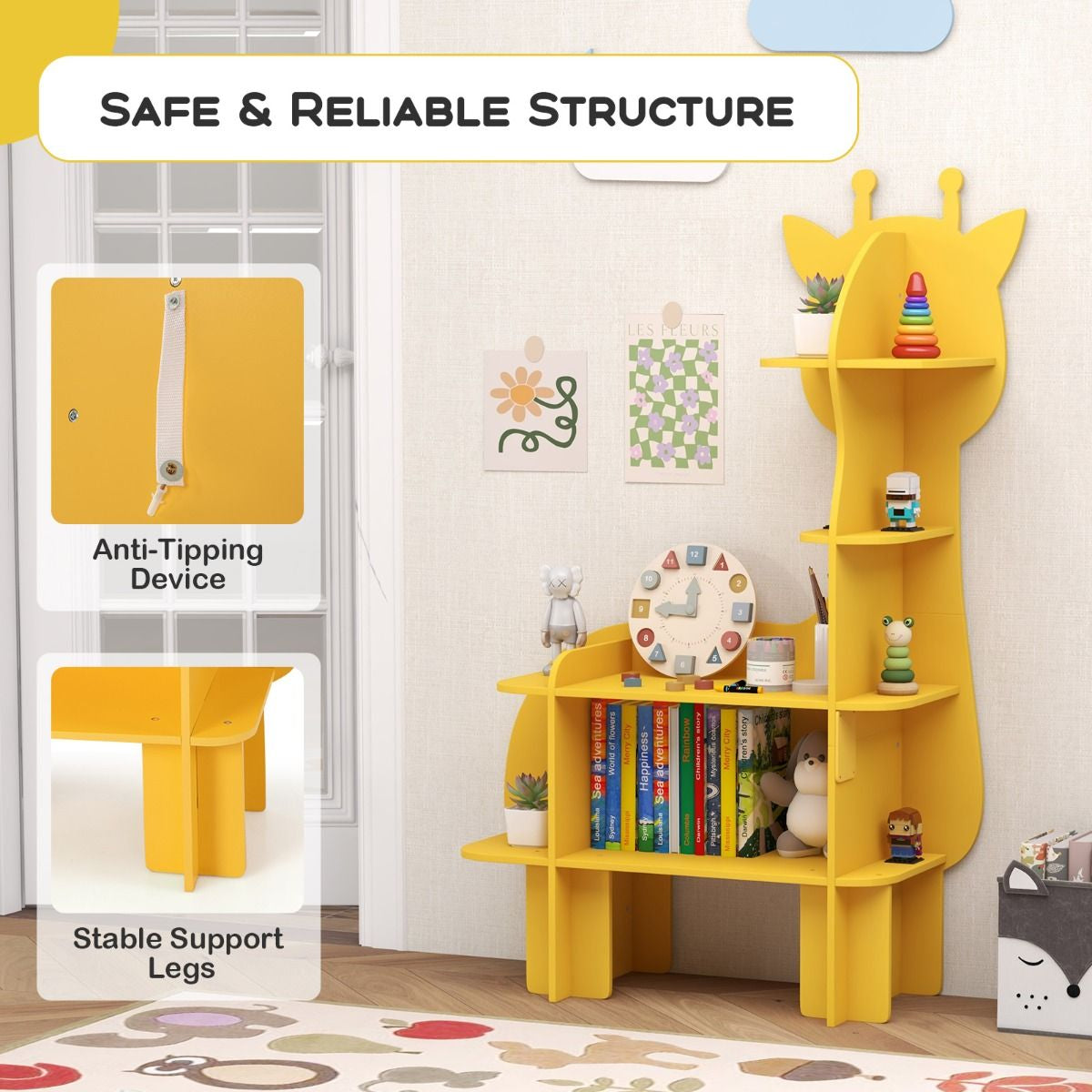 Children's Toy Storage Organizer with Anti-Tipping System for Playroom, Nursery, and Kindergarten