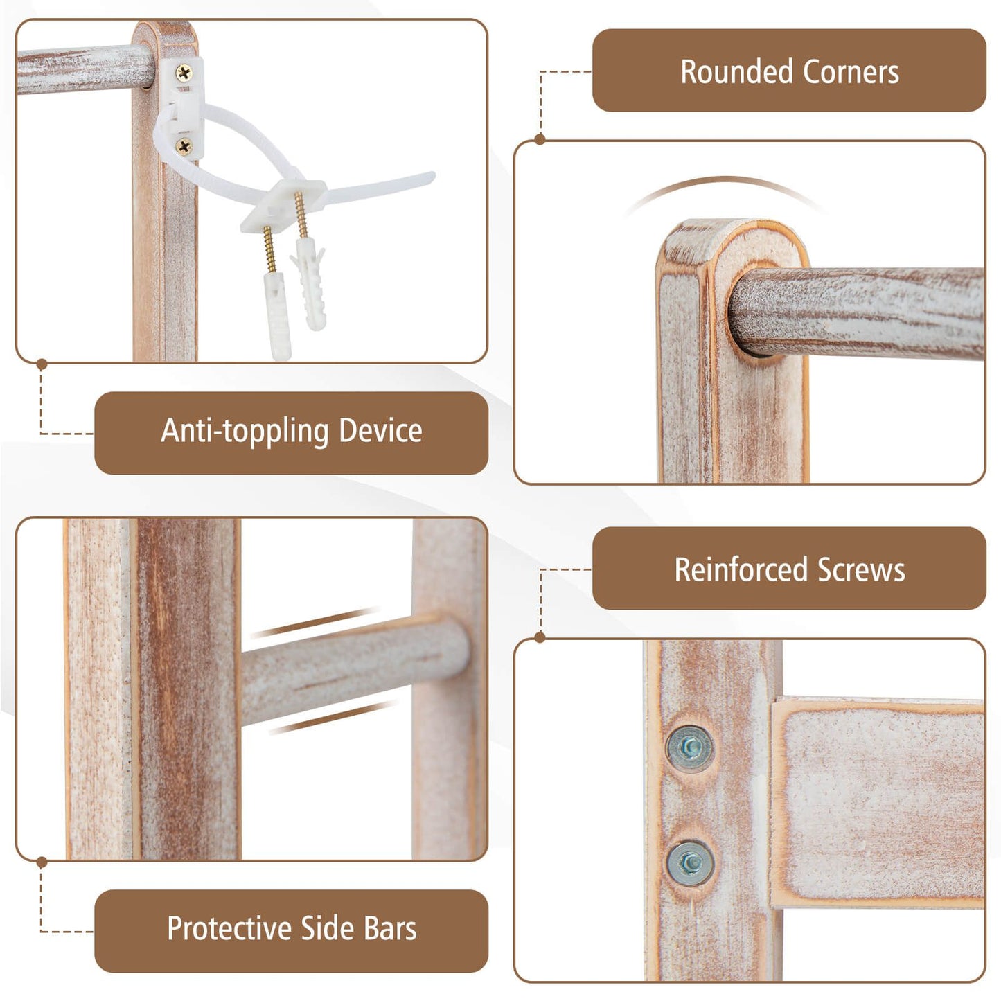 Freestanding Wood Towel Rack with 3 Individual Bars and Bottom Storage Shelf