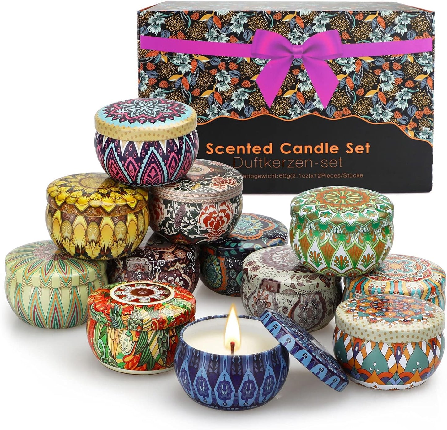 Indulge Her Senses: 12-Pack Long-Burning Soy Wax Candle Gift Set with Essential Oils for Birthdays and Special Occasions