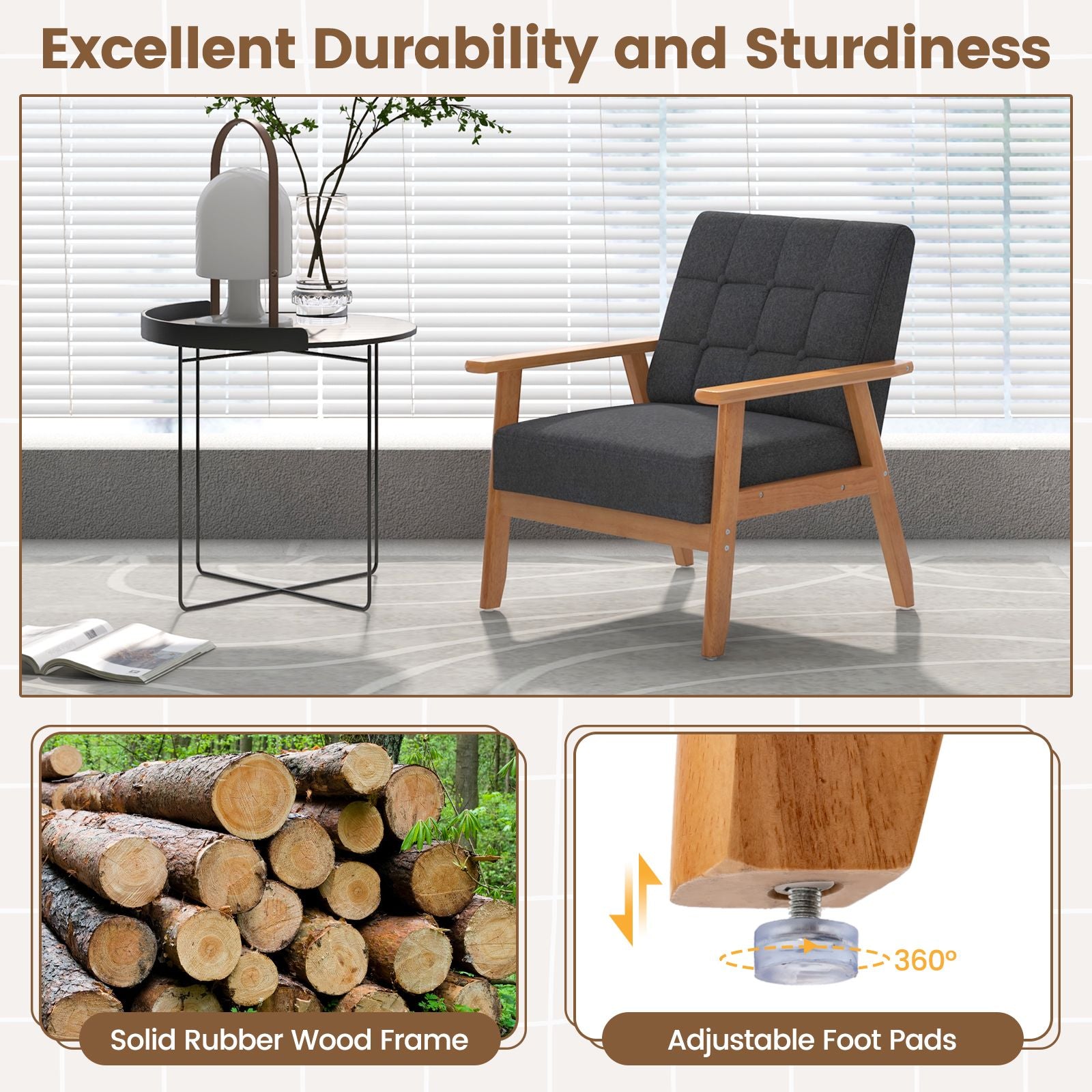 Mid-Century Modern Accent Chair with Breathable Linen Cloth