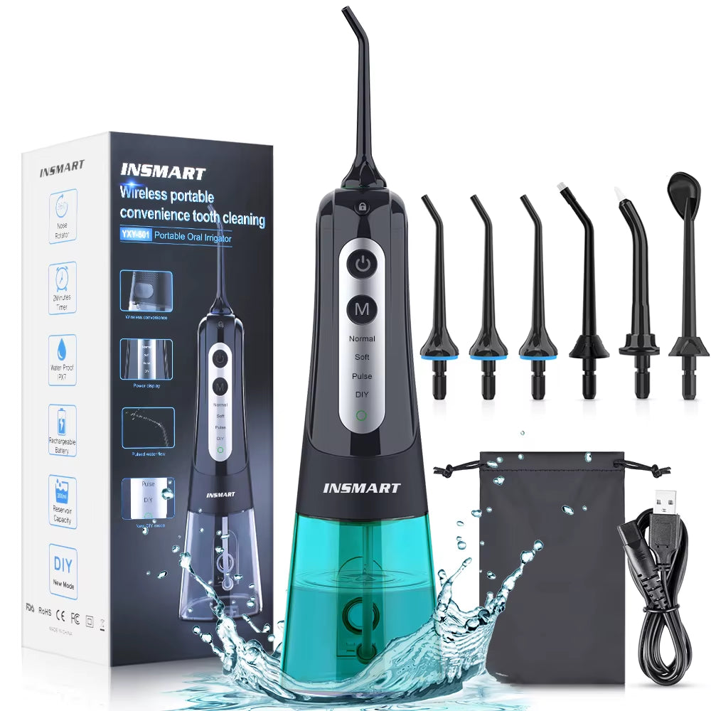 Portable Waterproof Oral Irrigator - Teeth Whitening Dental Water Flosser with 300ML Capacity for Ultimate Oral Care
