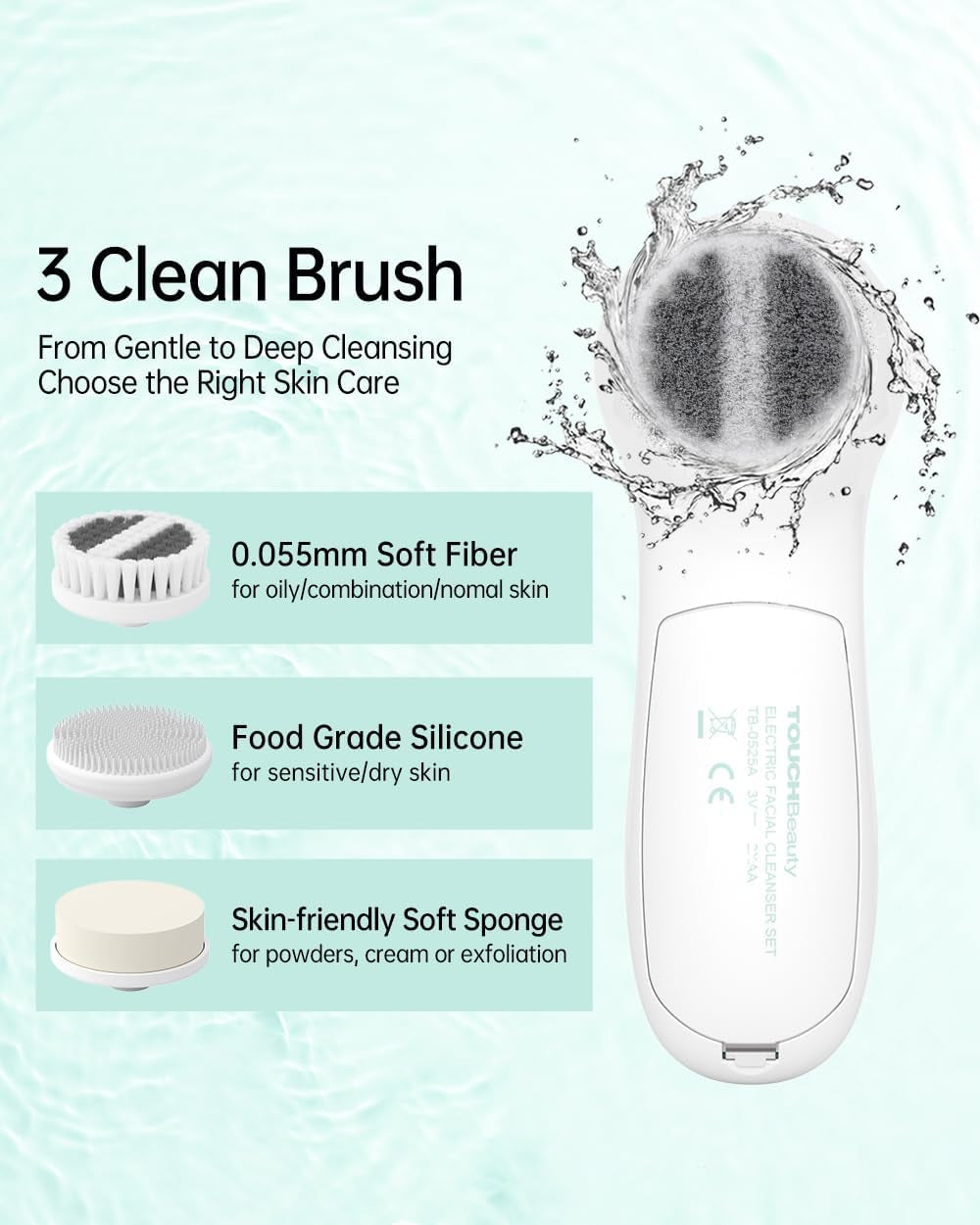 Revitalize Your Skin: Electric Facial Cleansing Brush with 3 Brush Heads, Dual Speed, Waterproof Design & Portable Case - Perfect for Sensitive & Oily Skin!