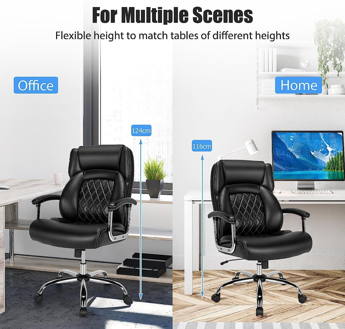 Executive Leather Office Chair with Rocking Functionality and Armrests