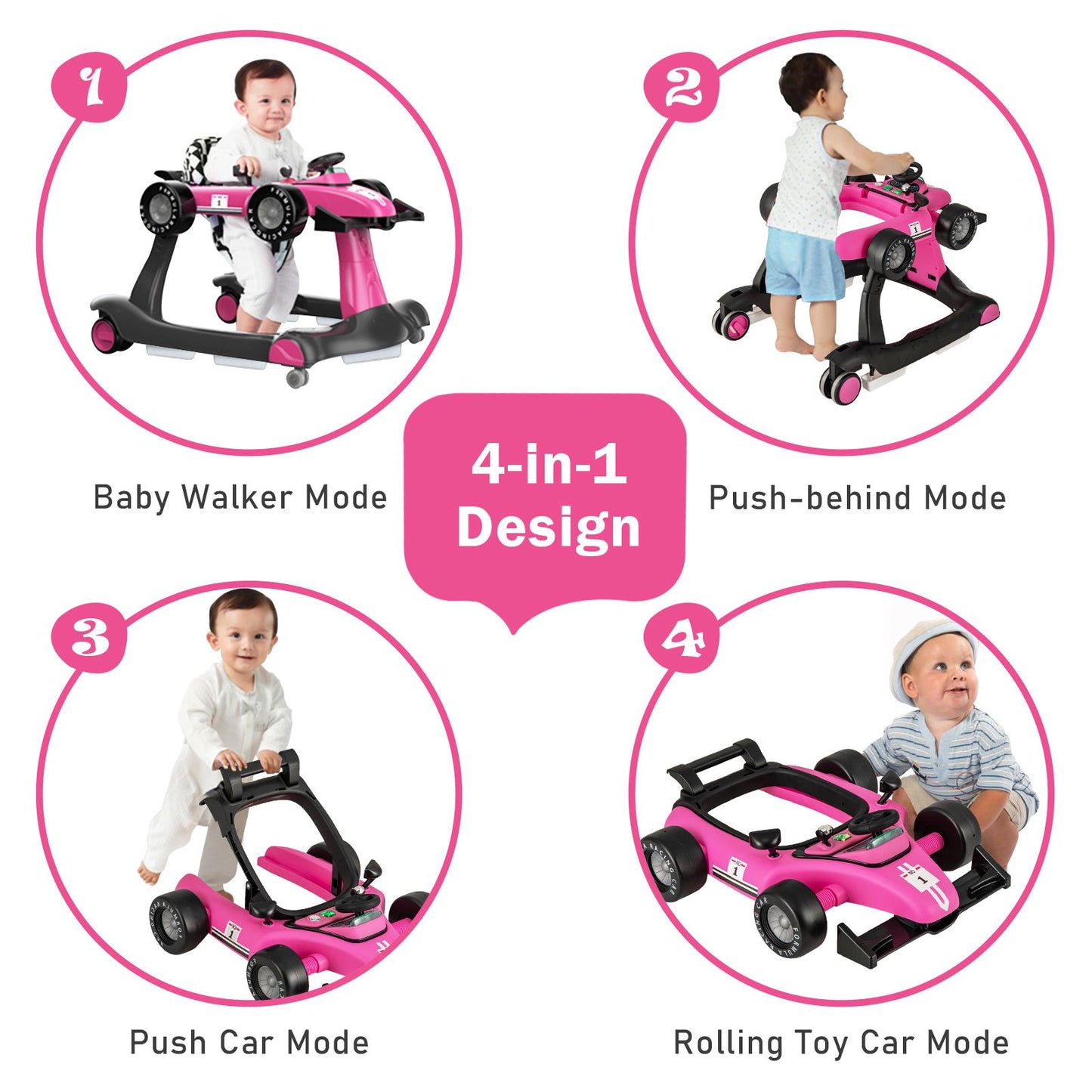4-In-1 Baby Push Walker with Adjustable Height and Speed