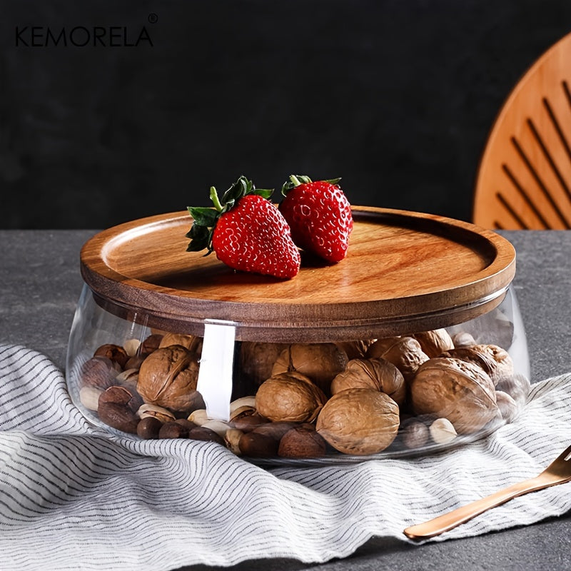 Wooden Trays Glass Bowl Nuts Fruits Food Container