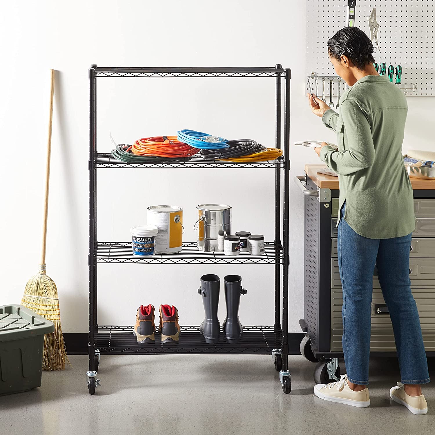 4-Shelf Storage Unit with Adjustable Shelves and Leveling Feet, 640 kg Capacity, Black, 35.6 cm D x 91.4 cm W x 137.1 cm H