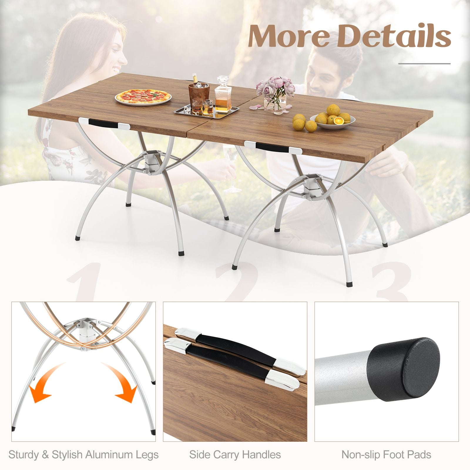 Foldable Picnic Table with Expandable Design and Wood-Grain Finish for Outdoor Activities