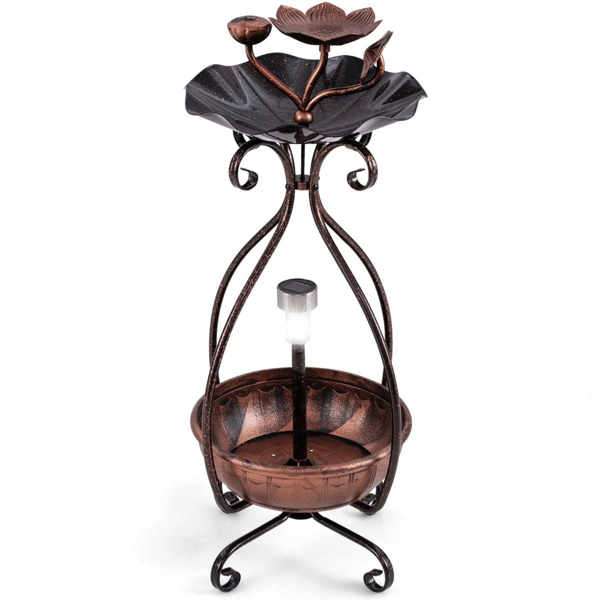 79 cm Solar-Powered Outdoor Bird Bath with Floral Planter Base and Integrated LED Lighting