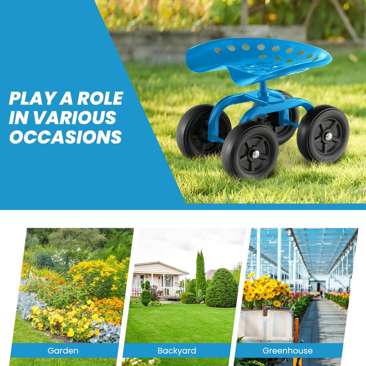 Garden Workseat with 360° Swivel Seat and Adjustable Height