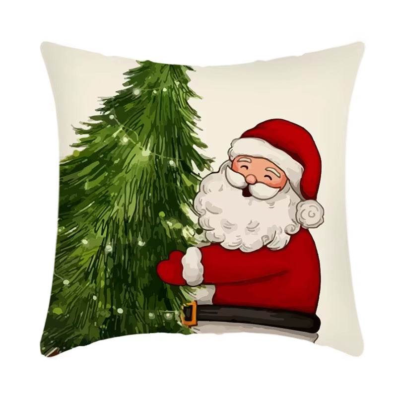 Linen Christmas Pillow Cover - Festive Snowman & Elk Design for 2024 Holiday Home Decor - Perfect Sofa & Car Cushion Cover (45x45cm)