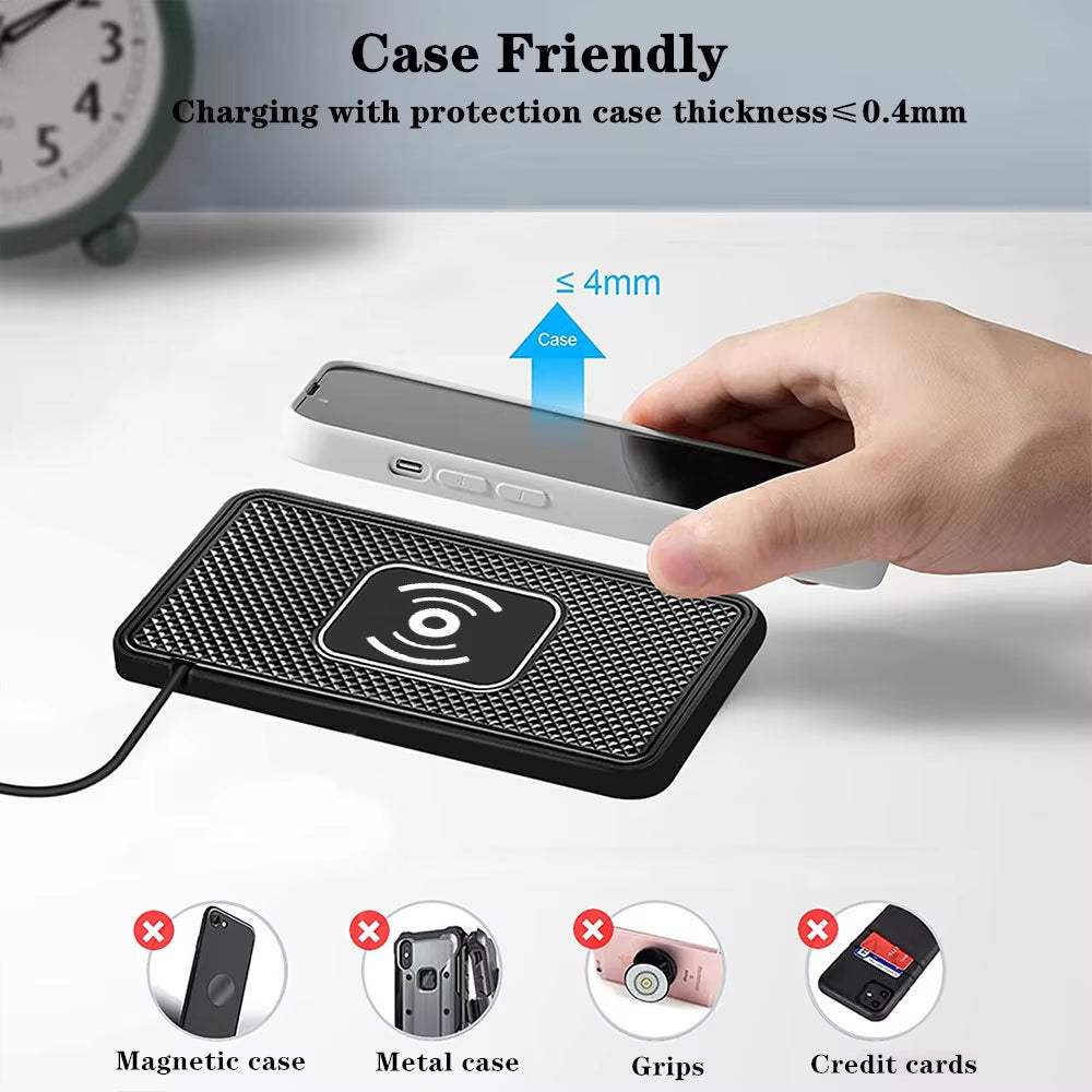 Ultimate Car Wireless Charger Pad - Non-Slip Silicone Fast Induction Charging for iPhone 15/14/13/12, Samsung S24/S23, Xiaomi