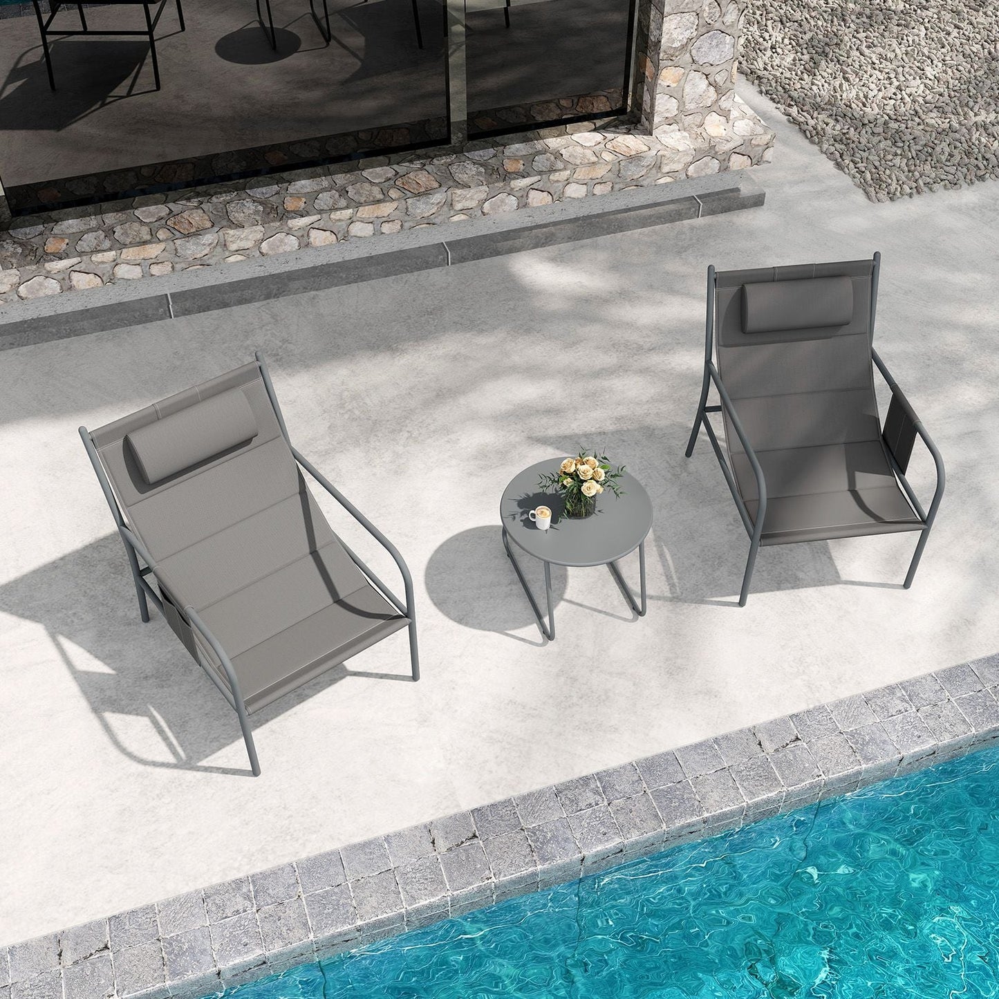 3-Piece Outdoor Bistro Set with Chairs and Coffee Table