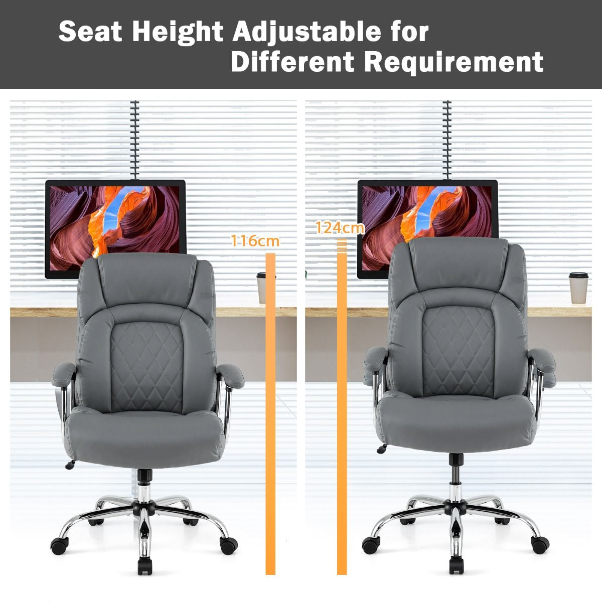 Executive Leather Office Chair with Rocking Functionality and Armrests