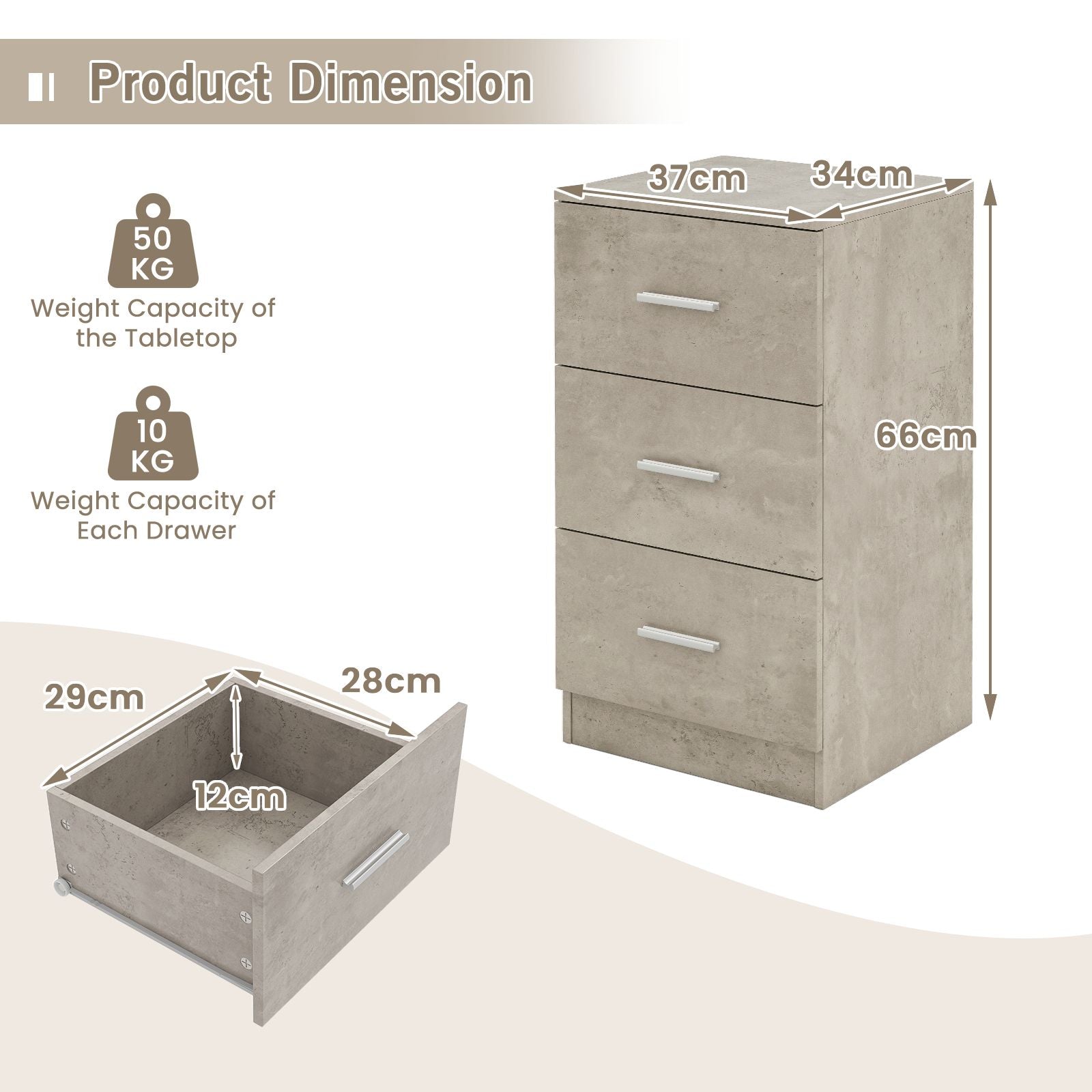 3-Drawer Wooden Dresser with Anti-Tip Safety Feature
