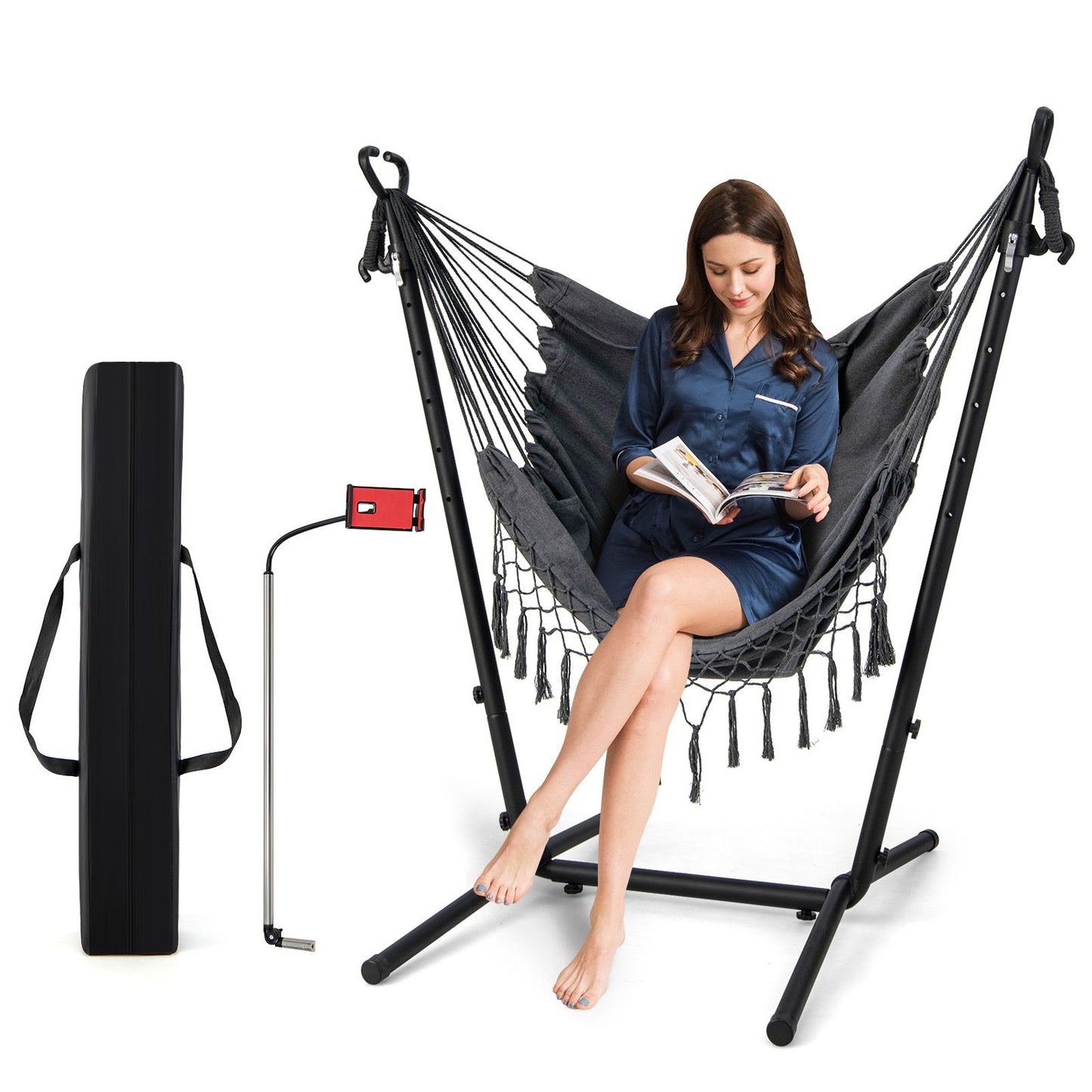 Hammock Chair with Stand and Integrated Phone Holder
