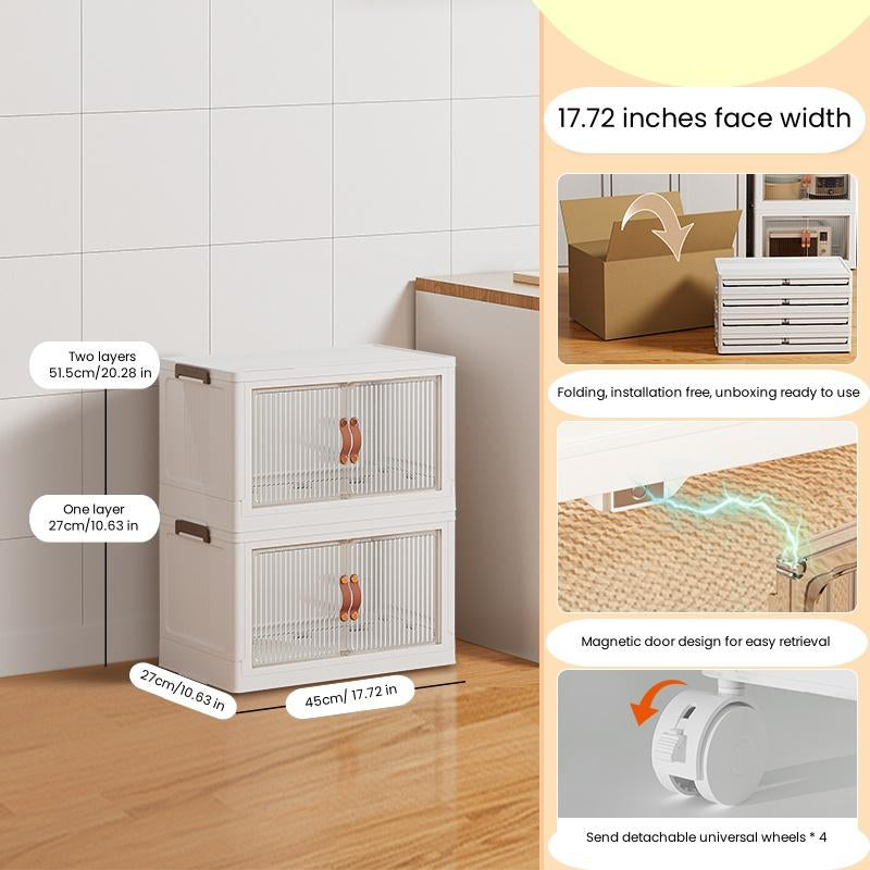 Versatile Foldable Stackable Storage Box with Front Opening Lid, Wheels & Organiser Cover - Perfect for Home & Office!