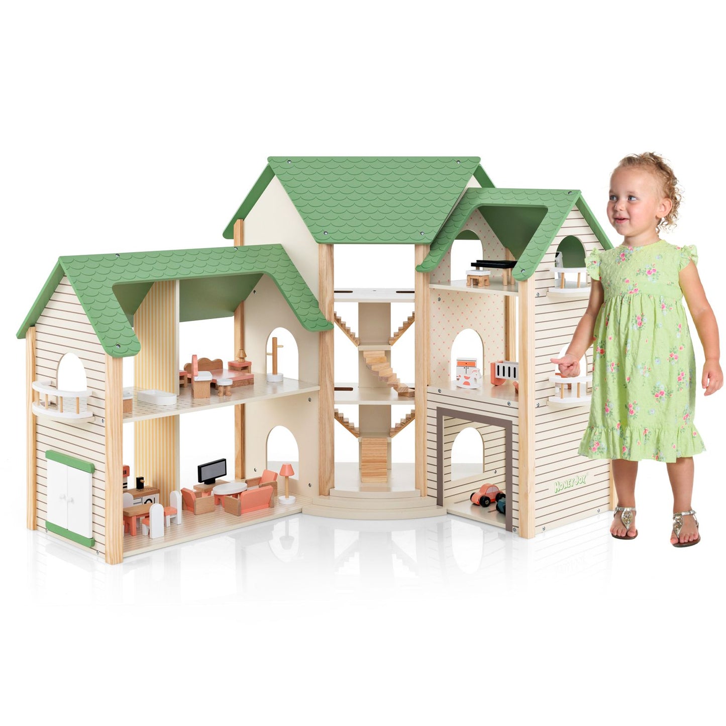 Deluxe Wooden Dollhouse with 36 Accessory Pieces for Children