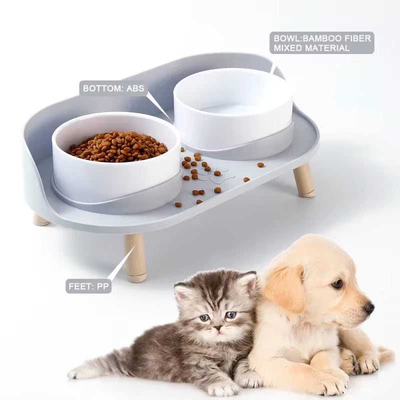 Elevated Double Bowl Pet Feeder - Adjustable Height for Cats and Dogs, Perfect for Water and Food