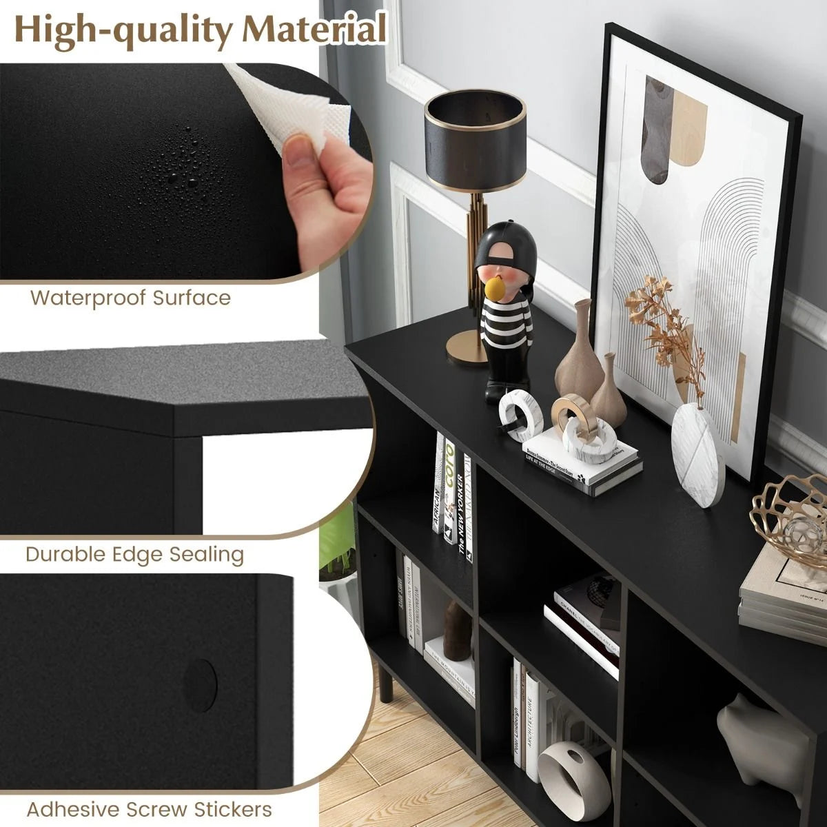 6-Cube Storage Bookcase Wooden Open Bookshelf with 5 Metal Legs