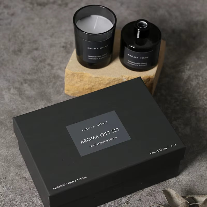 2Pcs Gift Box Set Aromatherapy Essential Oil Rattan Handmade Clear Scented Candle