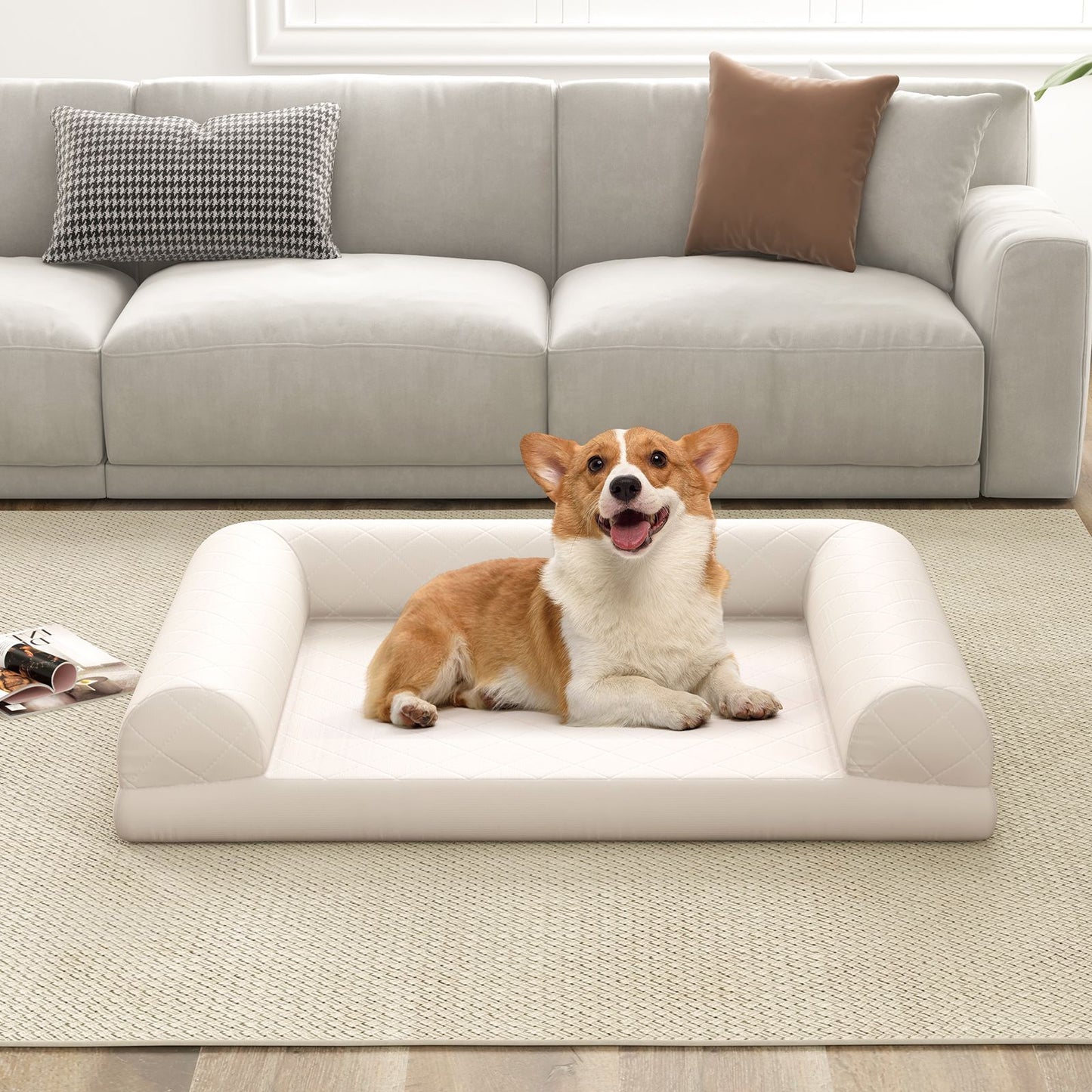 Orthopedic Egg-Foam Dog Crate Bed with Three-Sided Bolster Support