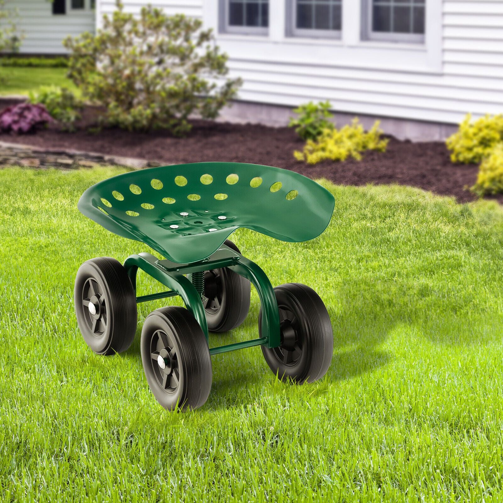 Garden Workseat with 360° Swivel Seat and Adjustable Height
