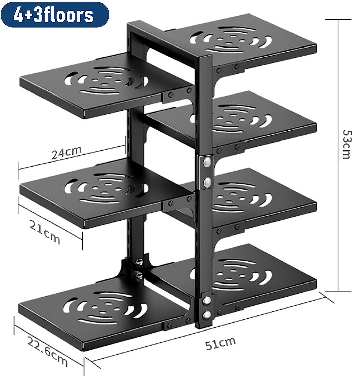 7-Tier Adjustable Heavy-Duty Pan Organizer - Versatile Pot and Pan Rack for Kitchen Counter and Cabinet Storage