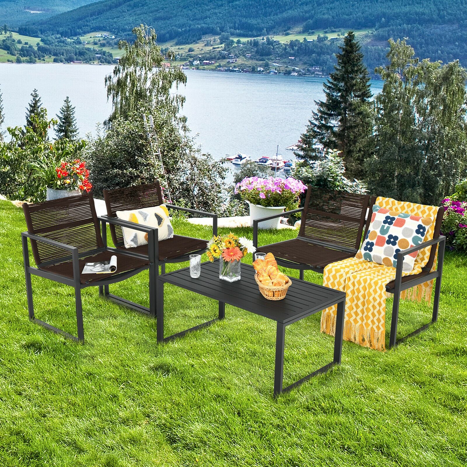 4-Piece Outdoor Patio Furniture Set with Loveseat, Armchairs, and Coffee Table