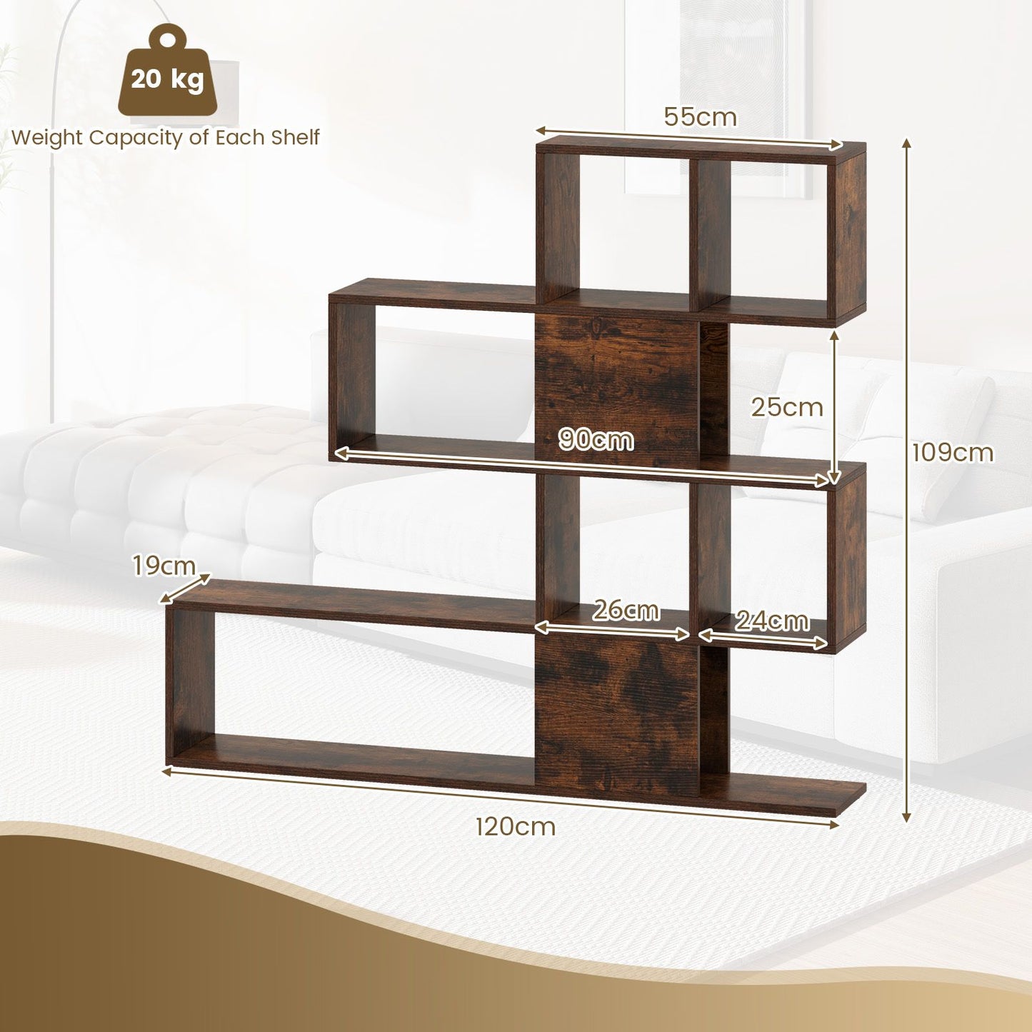 5-Tier Bookshelf for Display and Storage in Home and Office Environments