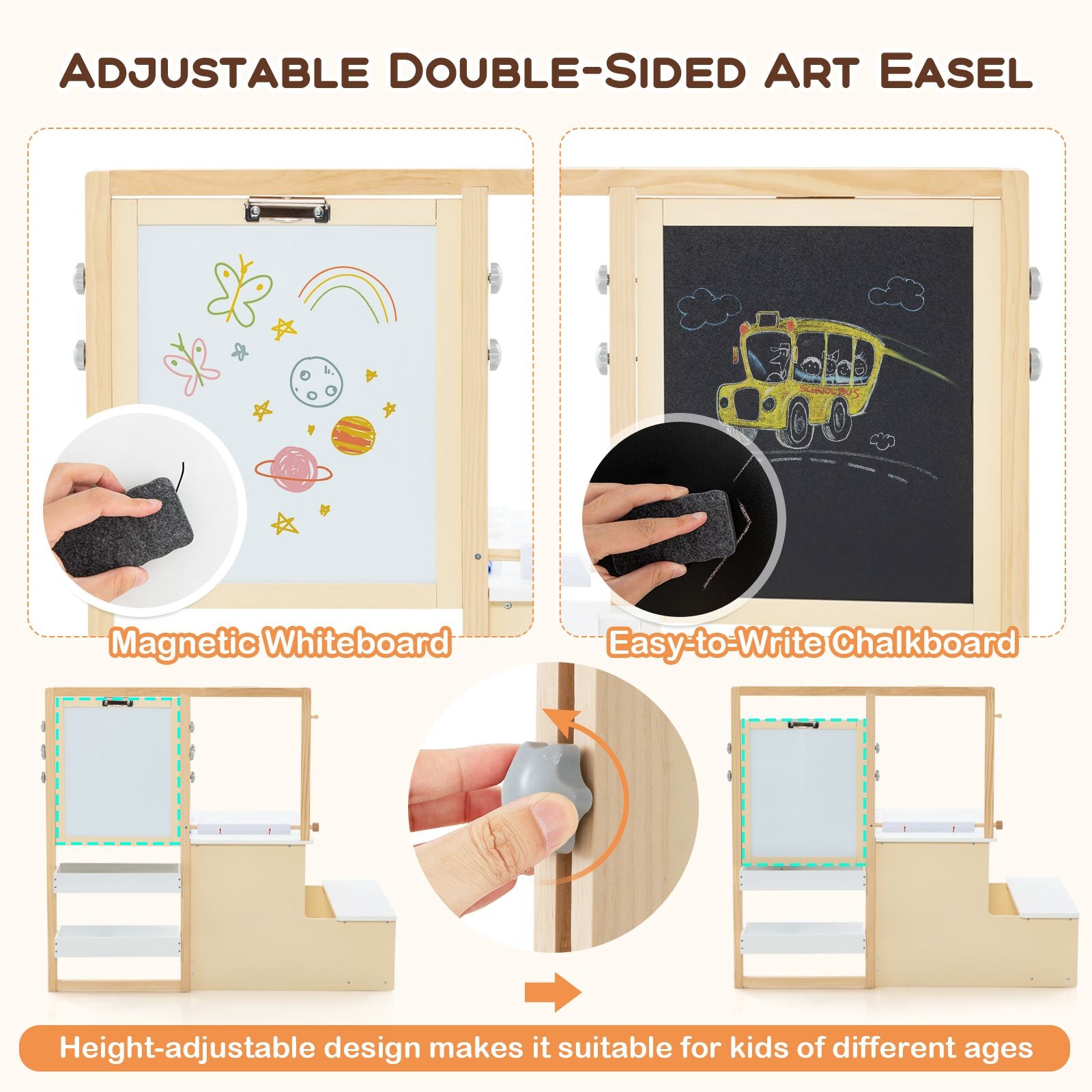 Delightful Children's Art Easel Table and Bench Set with Adjustable Easel and Integrated Bookshelf for Creative Play