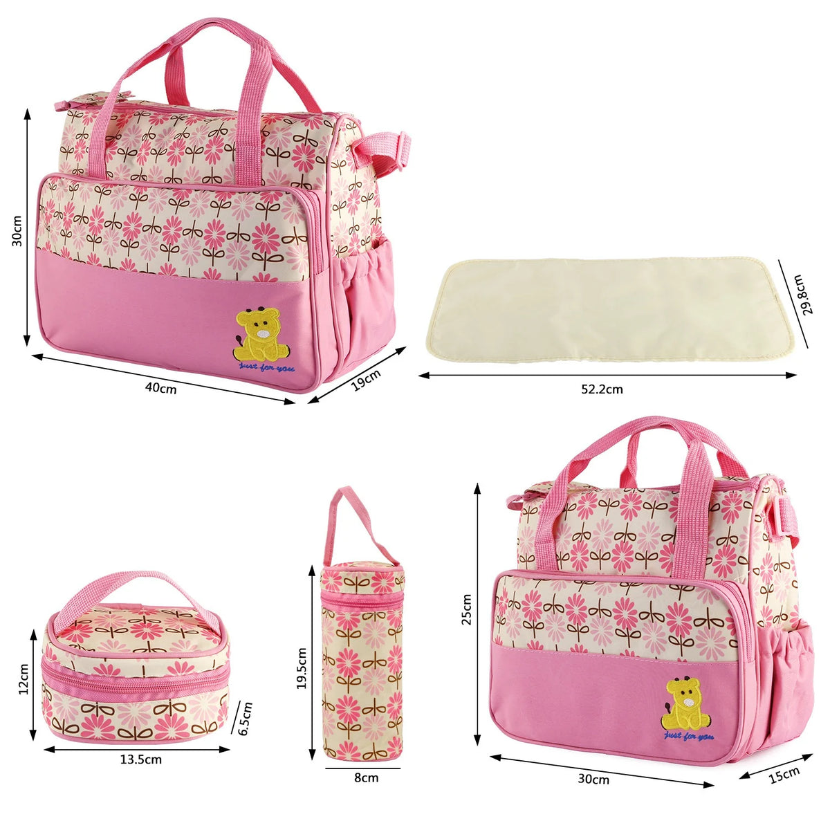 5PCS Baby Diaper Bag Set - Stylish Travel Tote with Changing Pad & Insulated Pockets for Moms & Dads