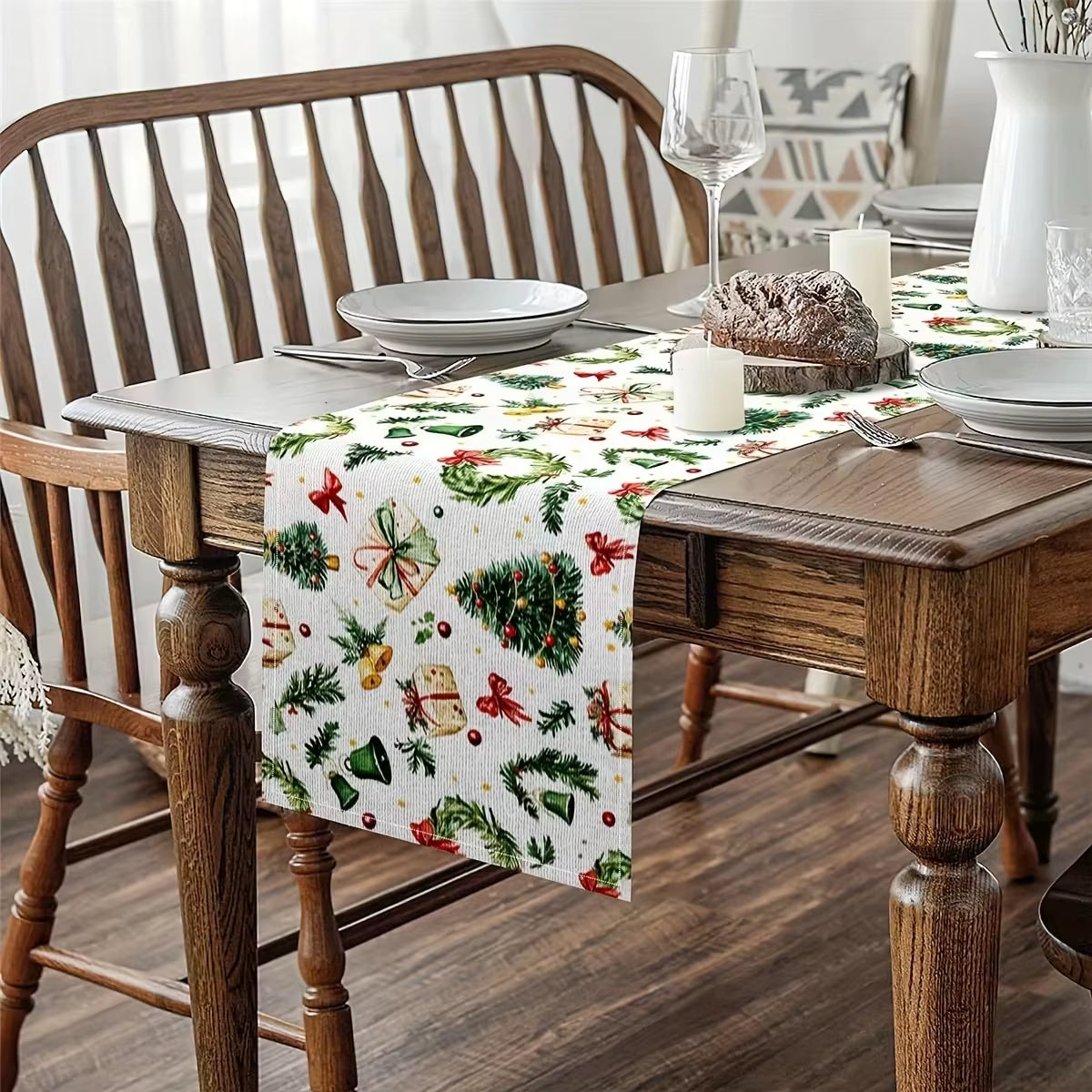Cozy Christmas Tree Print Table Runner | Ideal for Winter Holiday Tables & Christmas Kitchen Decor