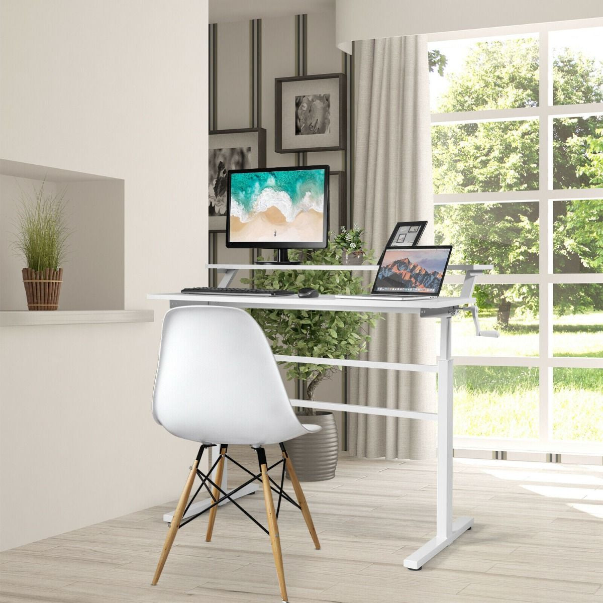 2-Tier Standing Desk with Adjustable Height and Crank Handle