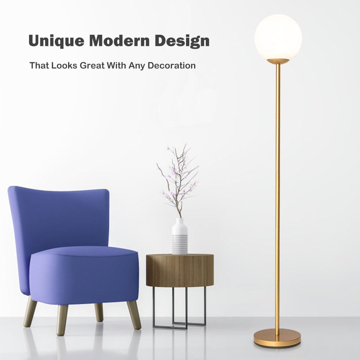 Acrylic-Shaded Globe Floor Lamp with Protective Cover