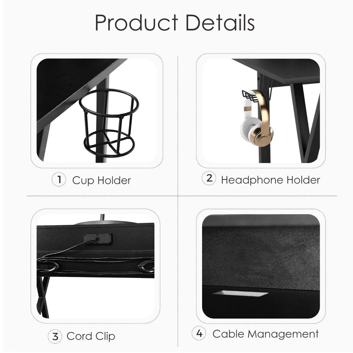 Ergonomic X-Shaped Gaming Desk with Integrated Cup Holder and Monitor Riser