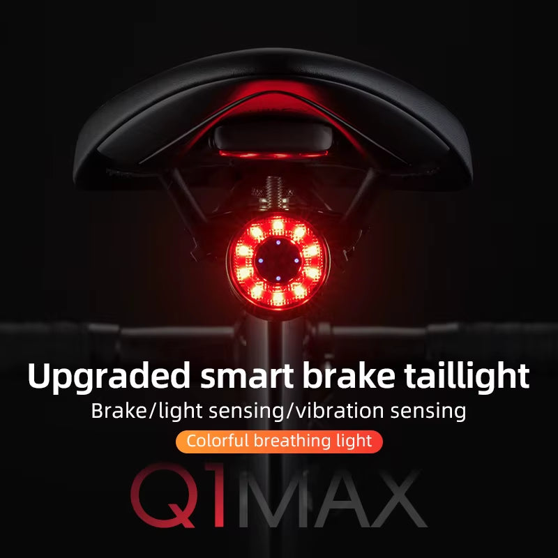 Bicycle Tail Light Smart Brake Sensing Rear Bike Light Aluminum Waterproof Type-C MTB Road Warning Cycling Taillight