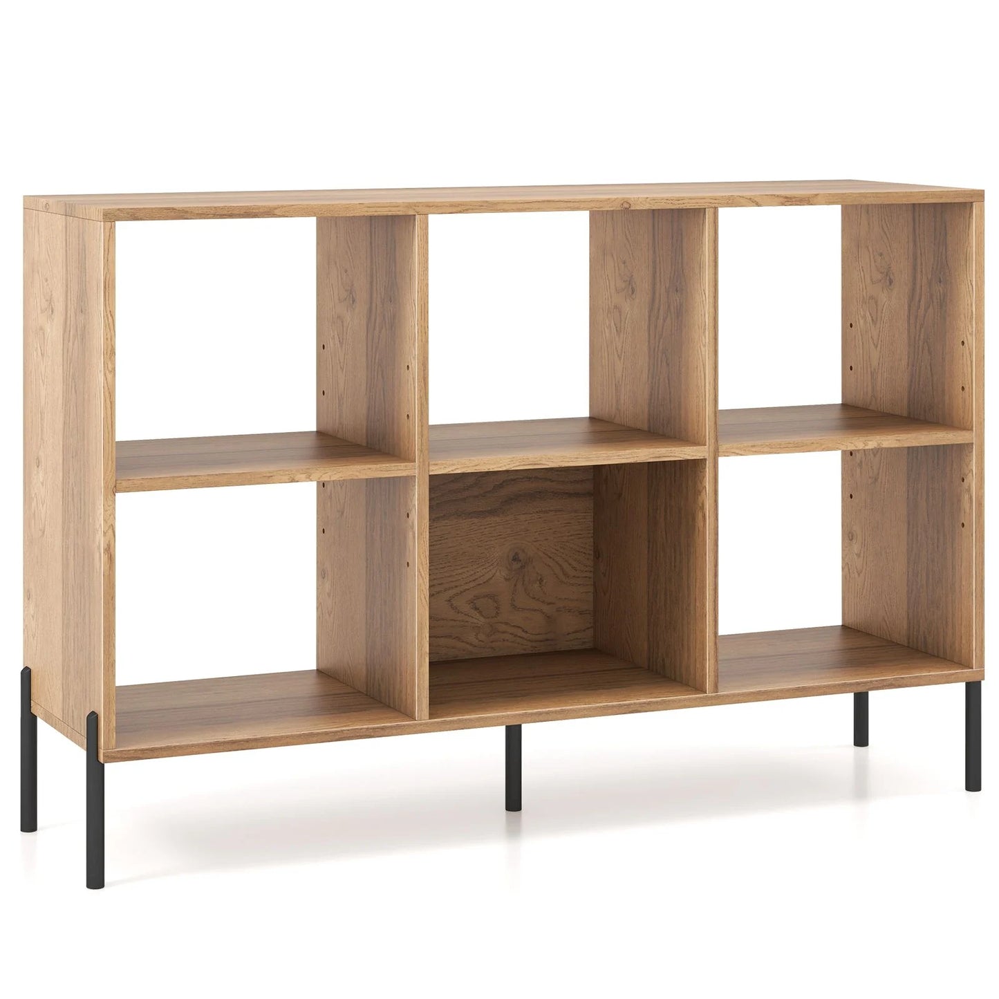 6-Cube Storage Bookcase Wooden Open Bookshelf with 5 Metal Legs