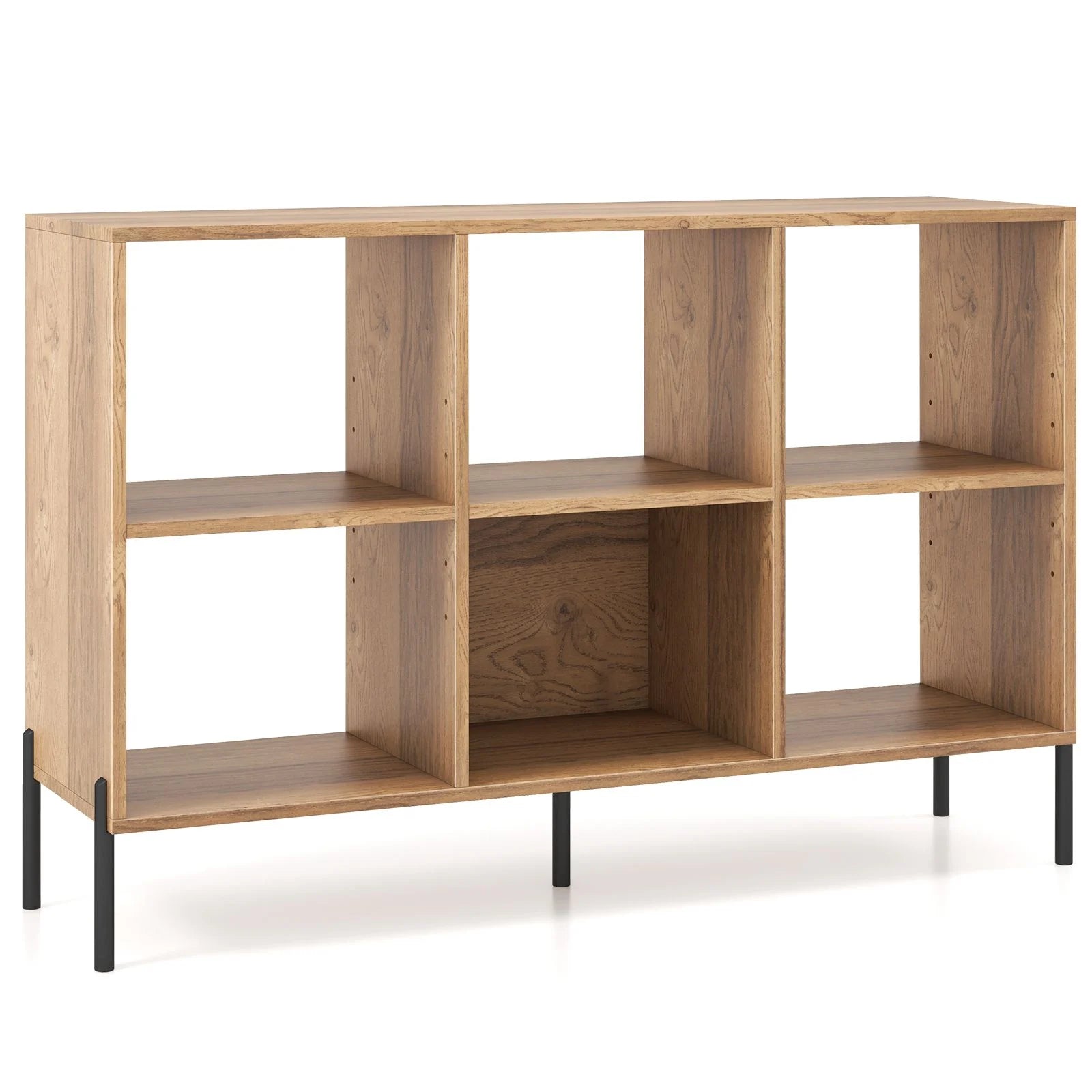 6-Cube Storage Bookcase Wooden Open Bookshelf with 5 Metal Legs