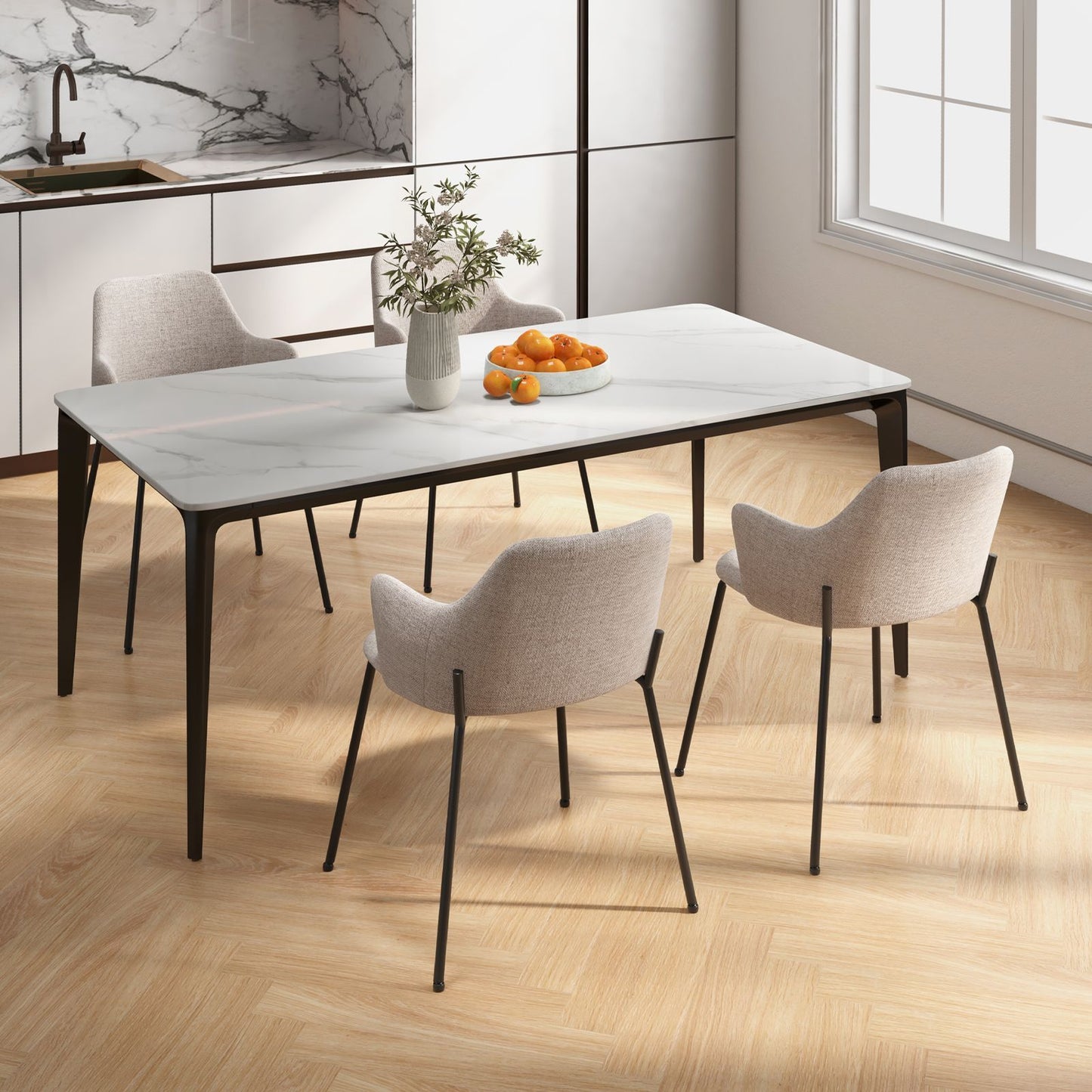 Set of 2 Upholstered Accent Dining Chairs with Curved Backrest