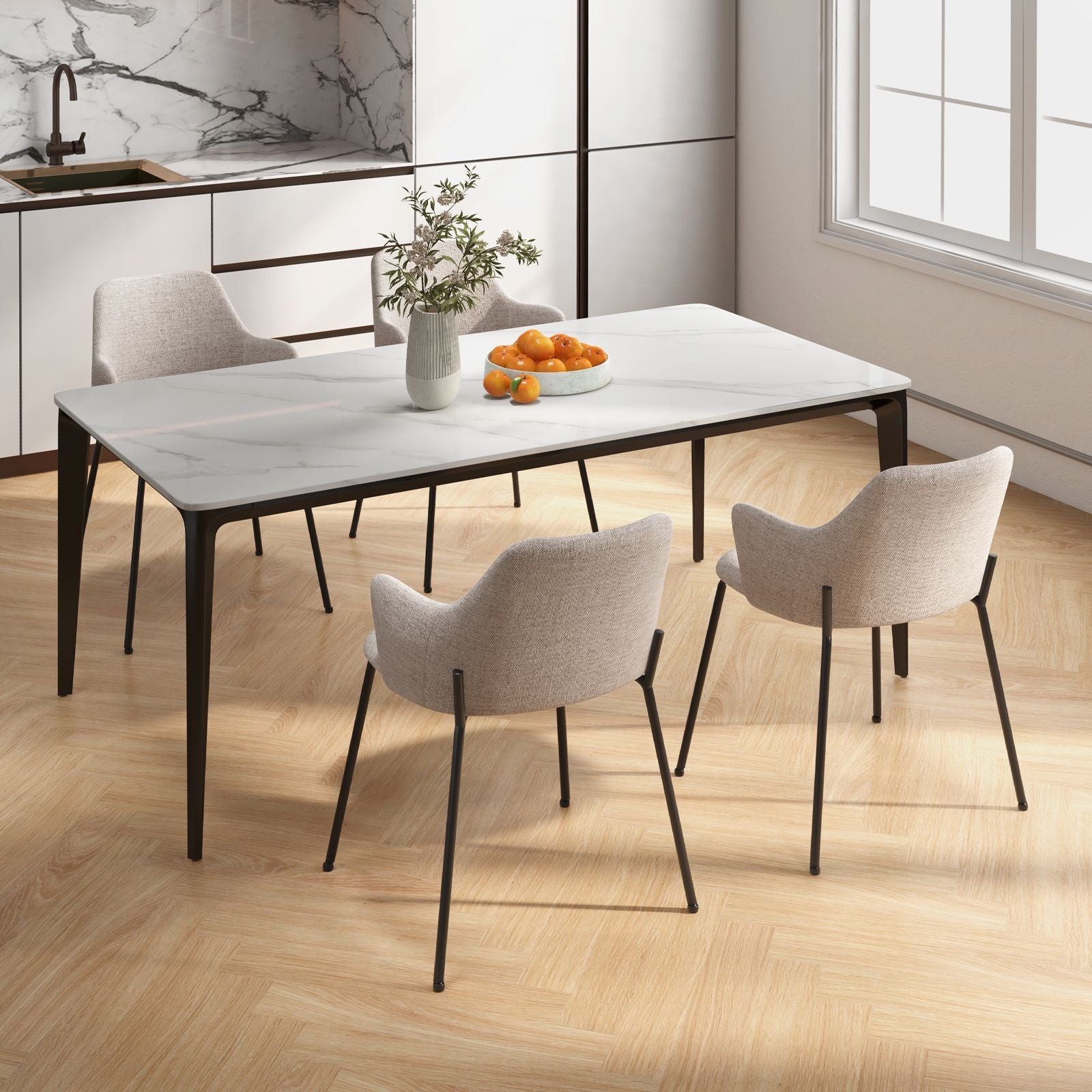 Set of 2 Upholstered Accent Dining Chairs with Curved Backrest