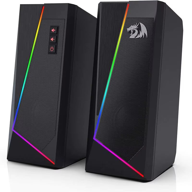 Vibrant GS520 RGB Desktop Speakers - 2.0 Channel PC Stereo with 6 LED Modes & Enhanced Sound in White/Pink