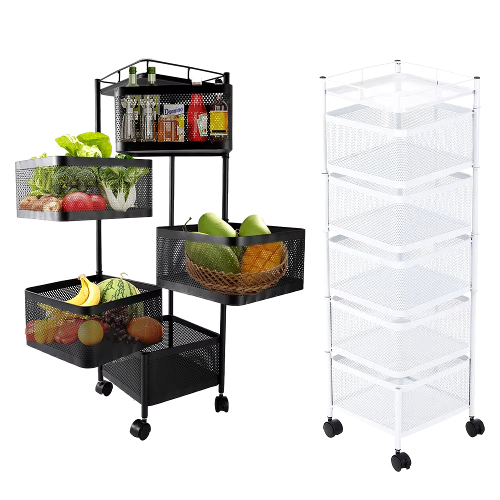 5-Layer Kitchen Shelves Rotatable Storage Rack with Wheels