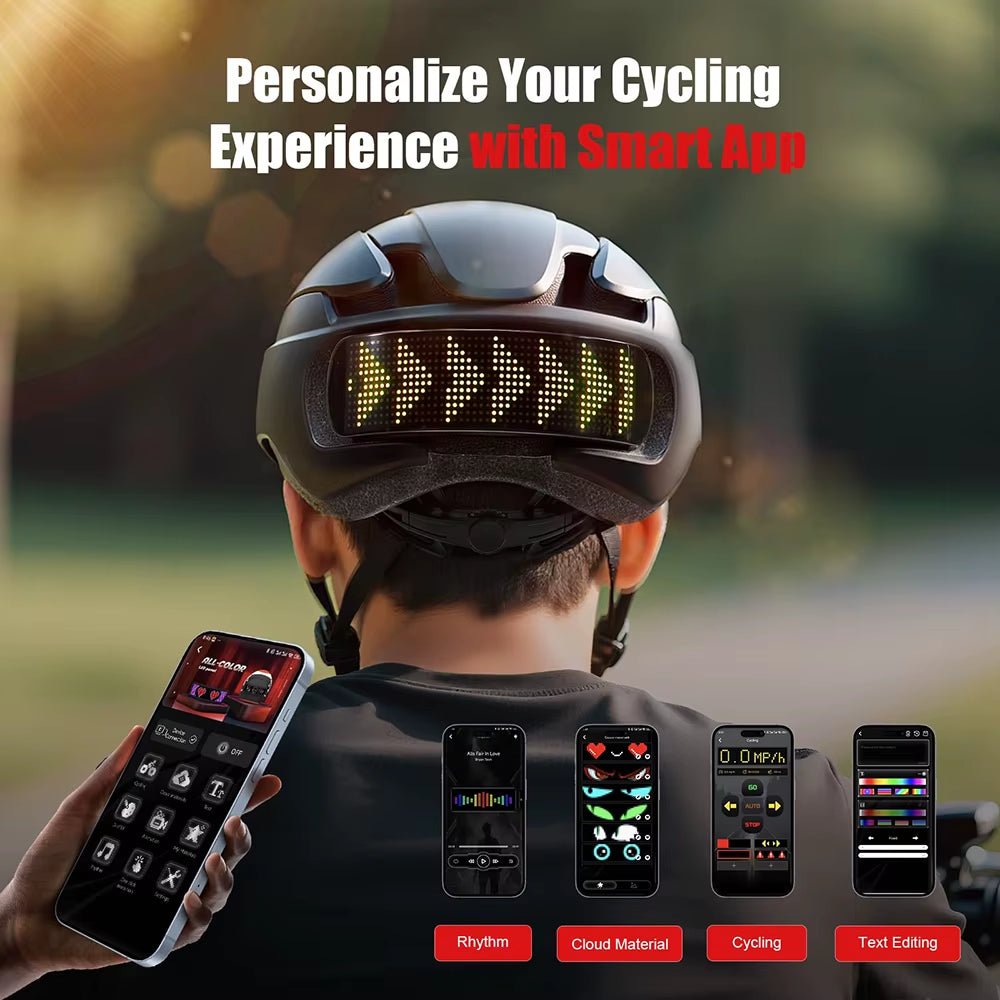LED Bike Helmet with LED Display Screen Taillight Smart APP Control 