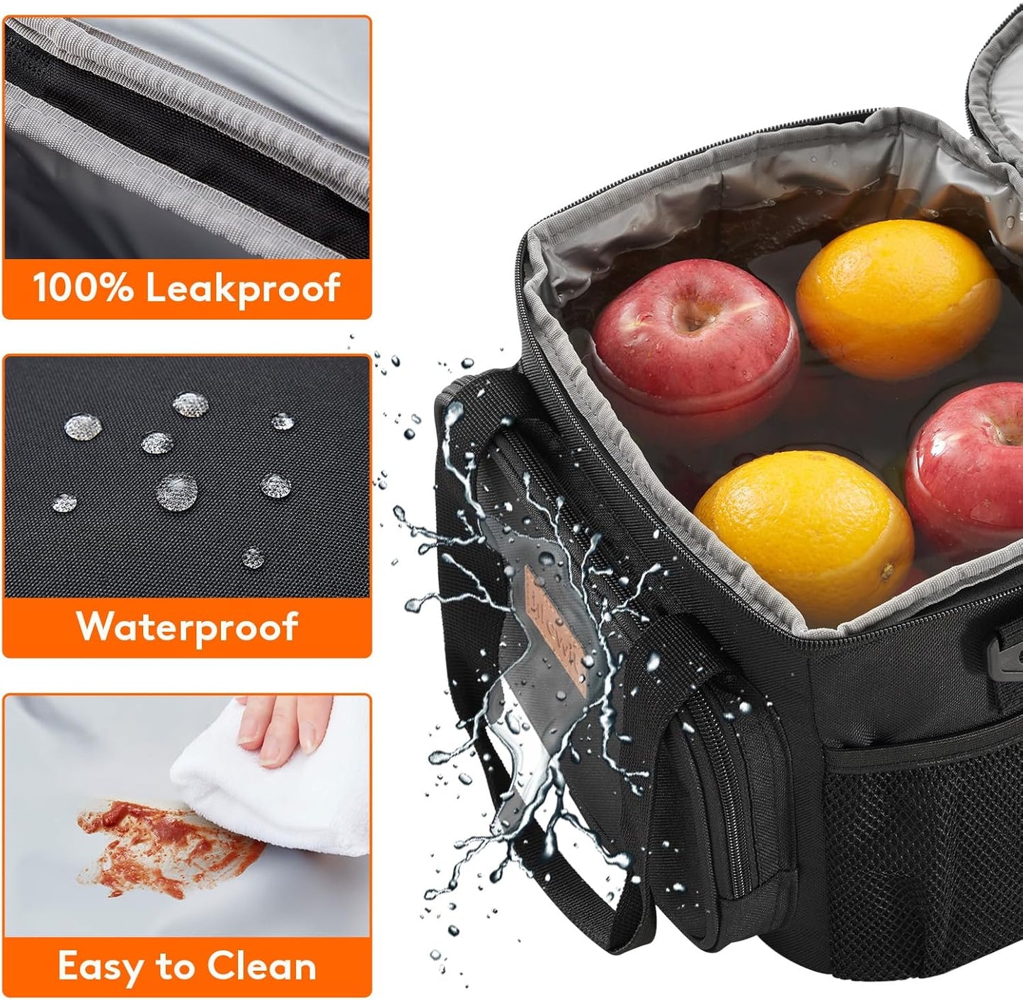 Large Lunch Bag 12-Can (8.5L) Insulated Lunch Box Soft Cooler Cooling Tote for Adult Men Women, Black