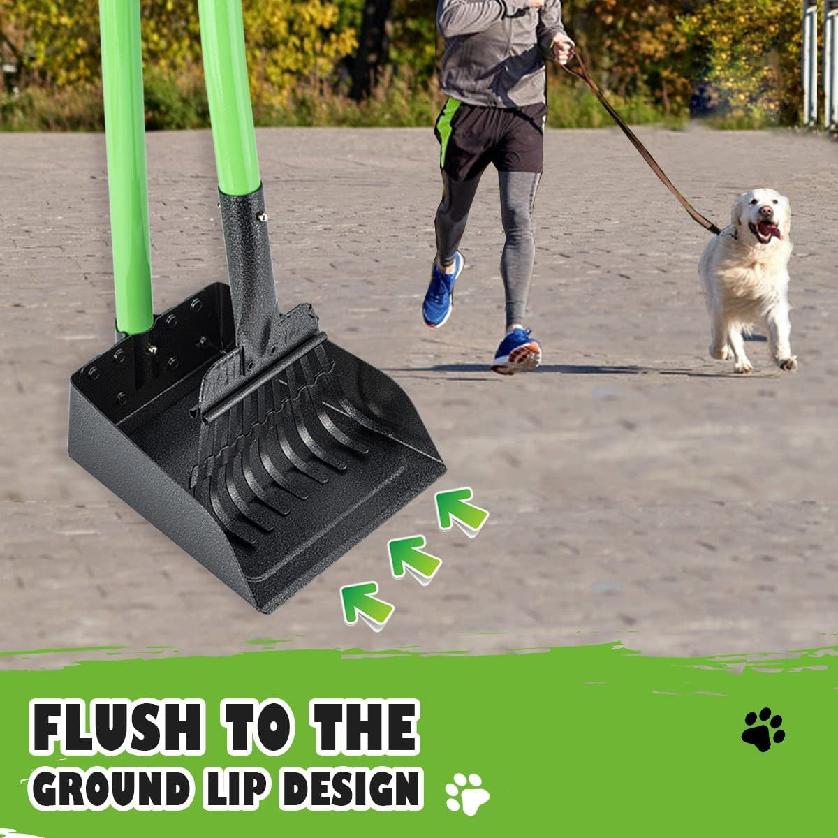 Ultimate Heavy-Duty Dog Pooper Scooper Set - Long Handle Stainless Steel Tray & Rake for Easy Cleanup on Grass, Dirt, or Gravel - Perfect for Medium & Small Dogs (Green)