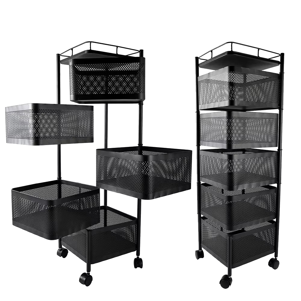 5-Layer Kitchen Shelves Rotatable Storage Rack with Wheels