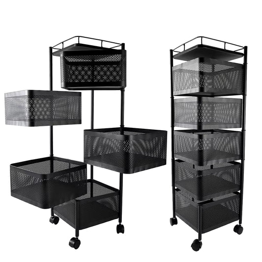 5-Layer Kitchen Shelves Rotatable Storage Rack with Wheels
