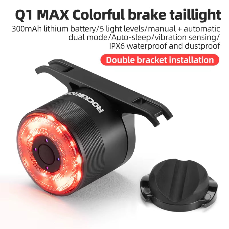 Bicycle Tail Light Smart Brake Sensing Rear Bike Light Aluminum Waterproof Type-C MTB Road Warning Cycling Taillight