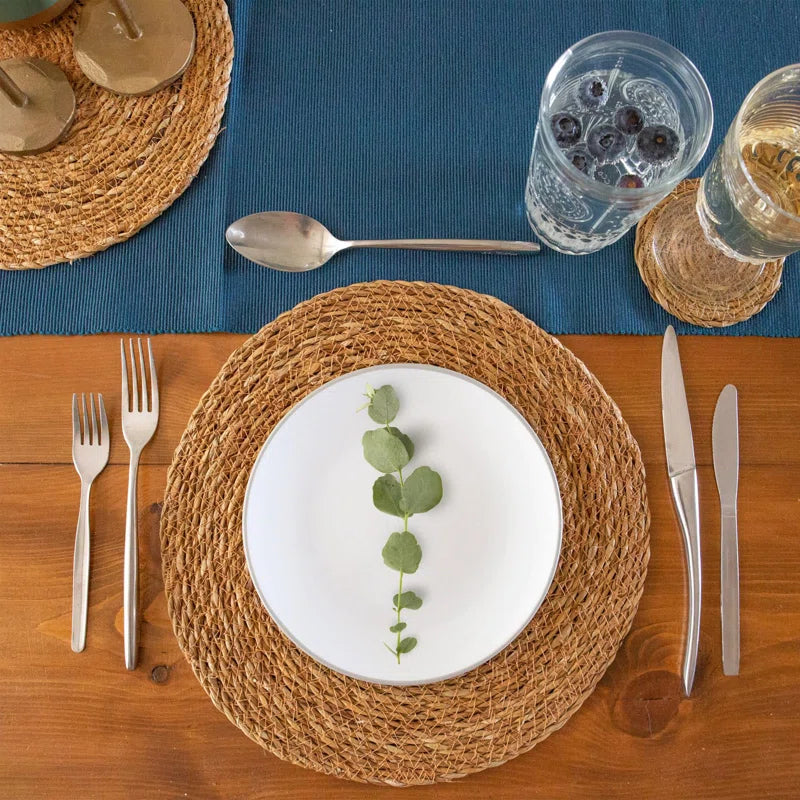 Elegant Round Woven Typha Placemats & Coasters Set - 12 Piece Dining Essential